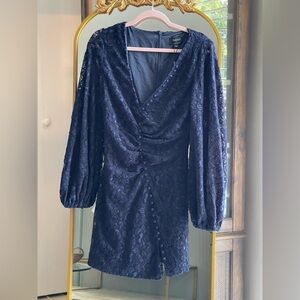 Bardot NWT Reid Navy Blue Lace Long Sleeve Minidress with Button Up Detail